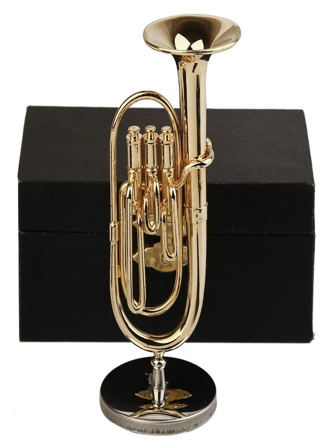 Dselvgvu Miniature Tuba with Stand and Case Brass Mini Musical Instrument Baritone Horn Replica Collectible Figurines Dollhouse Accessories Model Home Decoration Display Ornament (3.94"x1.42") - Image 1